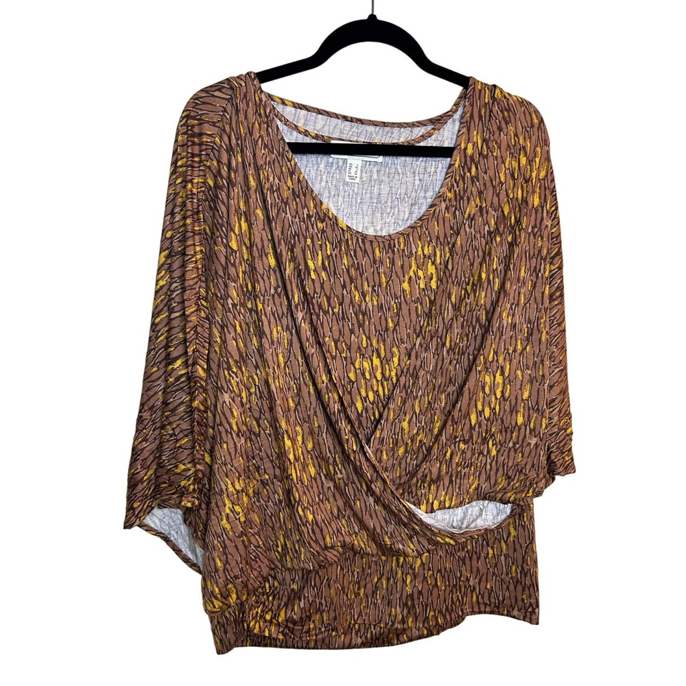 The Muses Lounge Brown Gold Top Women Size Large Faux Wrap